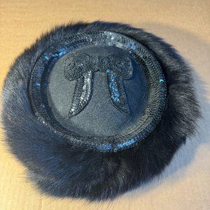 Black with Faux Fur Derby Church Wedding Hat